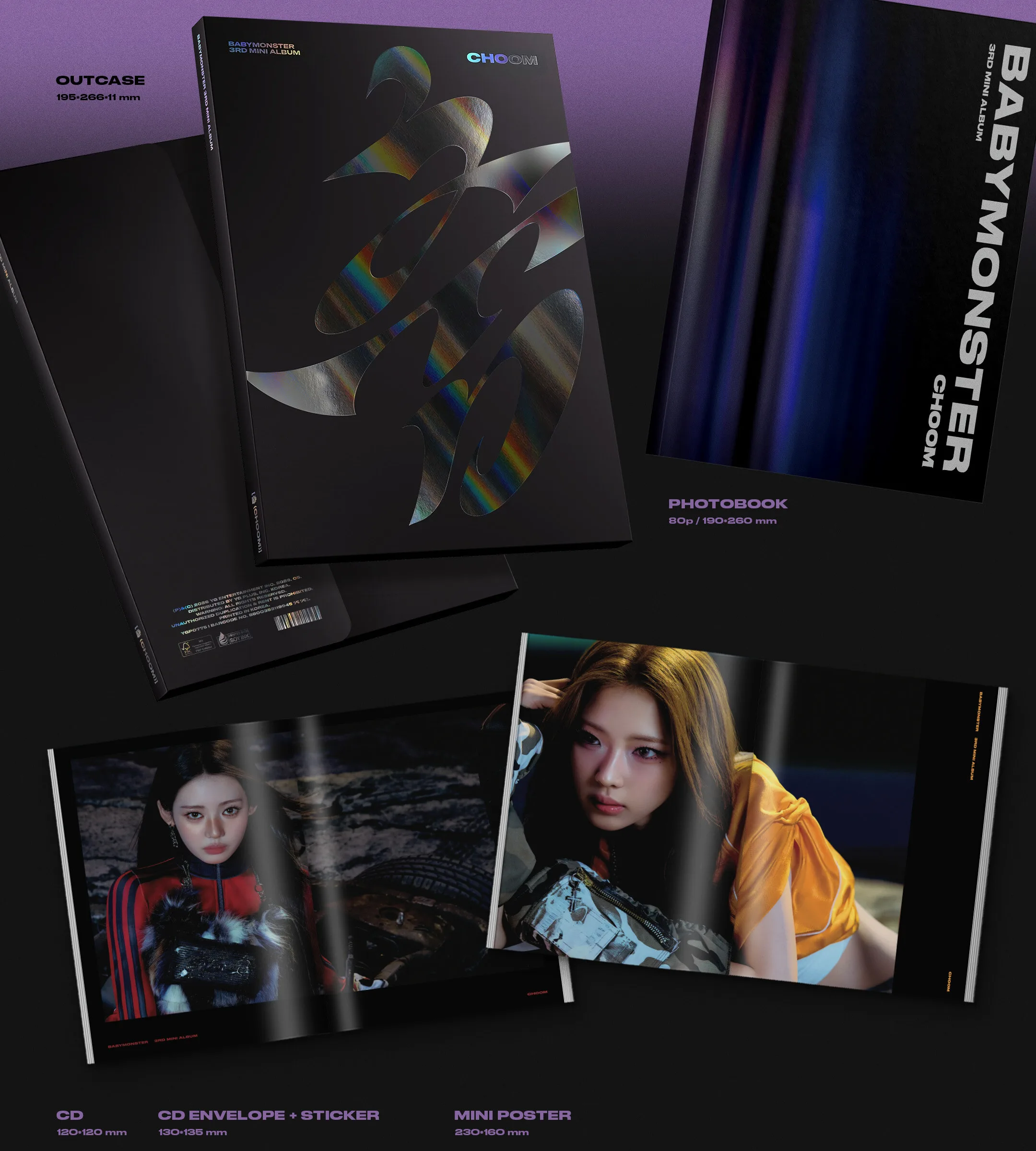 BABYMONSTER 3rd MINI ALBUM CHOOM Crimson Metallic Prism Ver. SET Detail