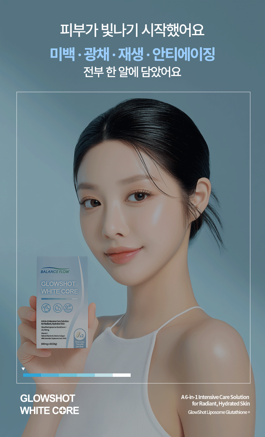 BALANCE FLOW Glowshot White Core +C Liposome Glutathione 600mg x 60 Tablets Detail