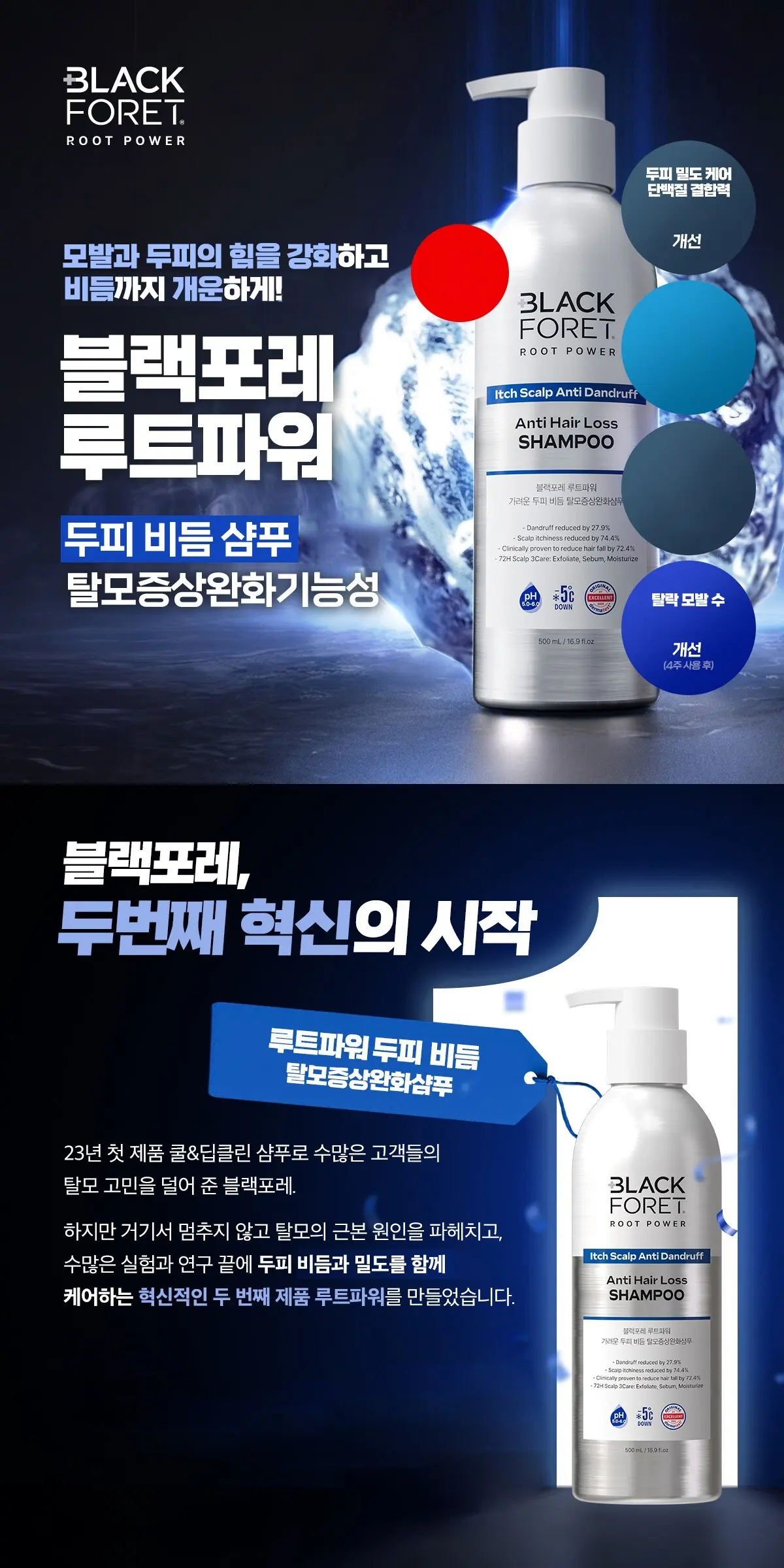 BLACK FORET Root Power Itch Scalp Anti Dandruff Anti Hair Loss Shampoo 500ml Detail