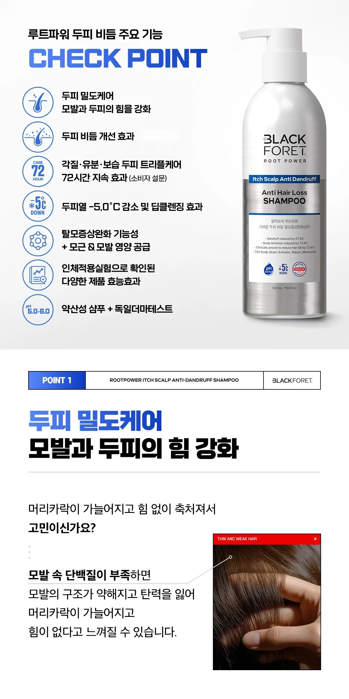 BLACK FORET Root Power Itch Scalp Anti Dandruff Anti Hair Loss Shampoo 500ml Detail