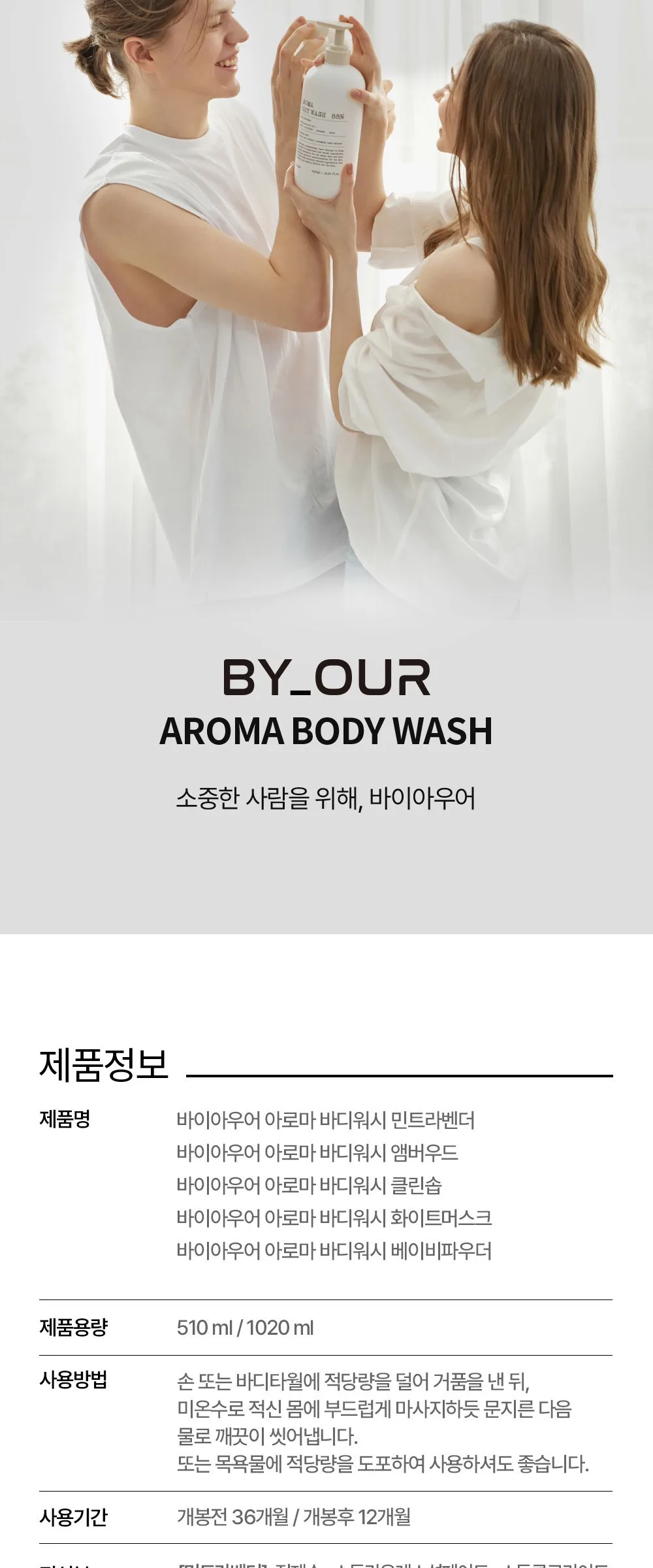 BY.OUR AROMA BODY WASH 88% Baby Powder 1.02L Detail