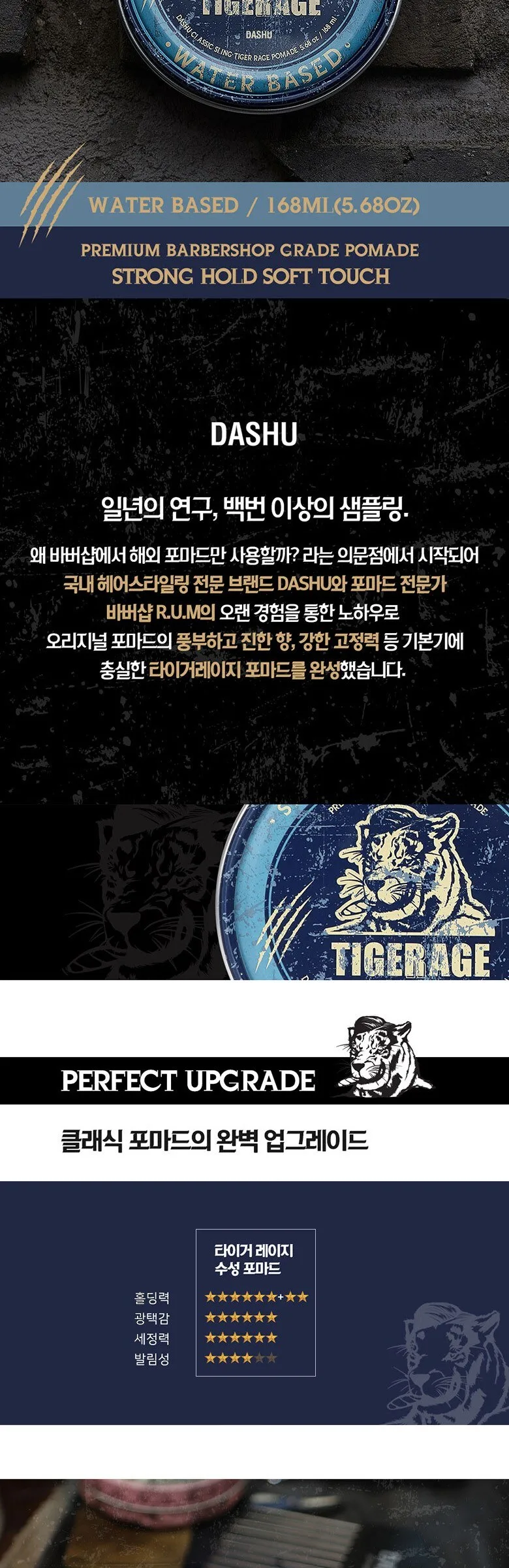 DASHU TIGER RAGE Water Based Pomade 198ml Premium Barbershop Grade Detail