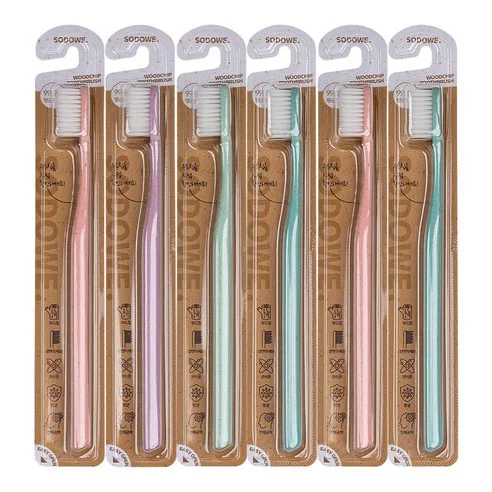 SODOWE Woodchip Double-Sided Fine Bristle Toothbrush 6 Set