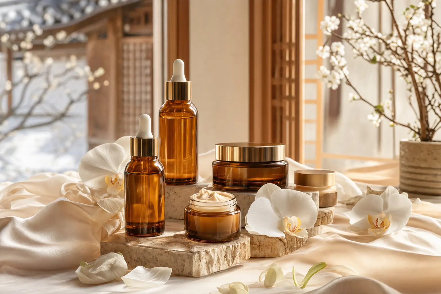 Luxury Korean cosmetics editorial — Sulwhasoo-inspired heritage skincare