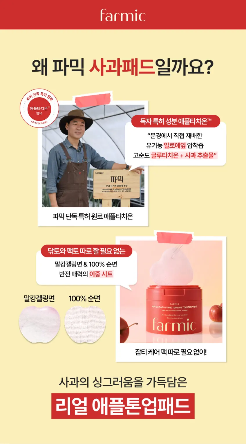 FARMIC Applethathione Toning Toner Pads 160ml (60 pads) Detail