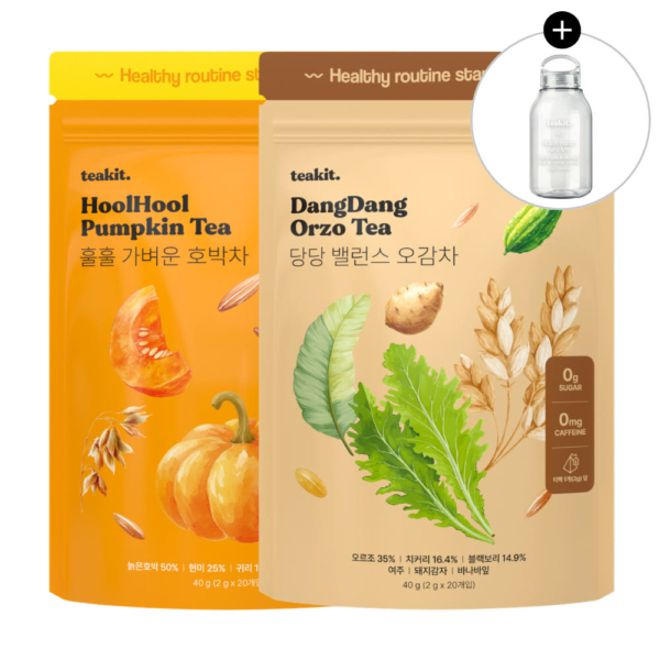 teakit HoolHool Pumpkin Tea & DangDang Balance Orzo Tea Set (2g x 20 Tea Bags, 2-Pack)