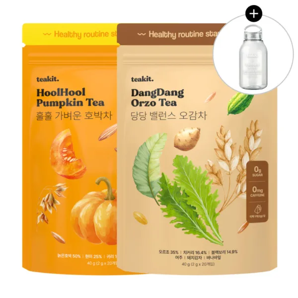 teakit HoolHool Pumpkin Tea & DangDang Balance Orzo Tea Set (2g x 20 Tea Bags, 2-Pack)
