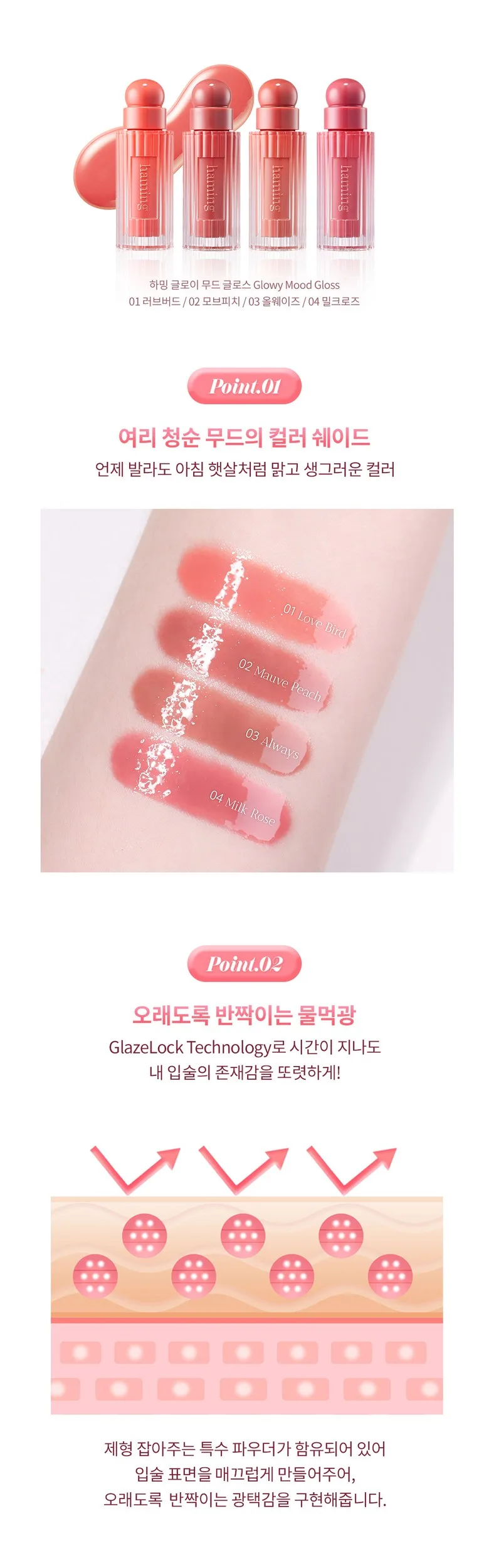 HAMING Glowy Mood Gloss 4.7g (4 Colors) - High Shine Lip Gloss Detail
