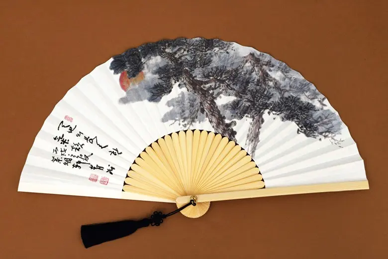 Korean Traditional Jeonju Hapjukseon Bamboo Fan, Plum Blossom Ink Painting Design, 1 Piece Detail