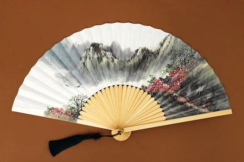Korean Traditional Jeonju Hapjukseon Bamboo Fan, Plum Blossom Ink Painting Design, 1 Piece Detail