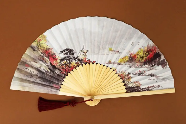 Korean Traditional Jeonju Hapjukseon Bamboo Fan, Plum Blossom Ink Painting Design, 1 Piece Detail