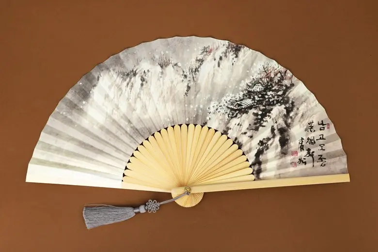 Korean Traditional Jeonju Hapjukseon Bamboo Fan, Plum Blossom Ink Painting Design, 1 Piece Detail