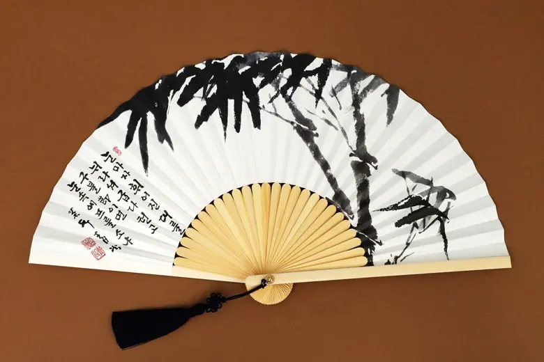 Korean Traditional Jeonju Hapjukseon Bamboo Fan, Plum Blossom Ink Painting Design, 1 Piece Detail
