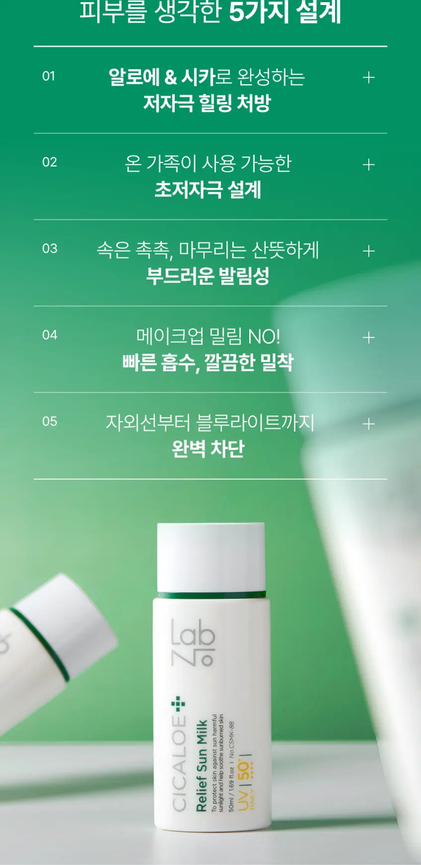 LabNo CICALOE Relief Sun Milk SPF50+ PA++++ 50ml x 2, Sunscreen Detail
