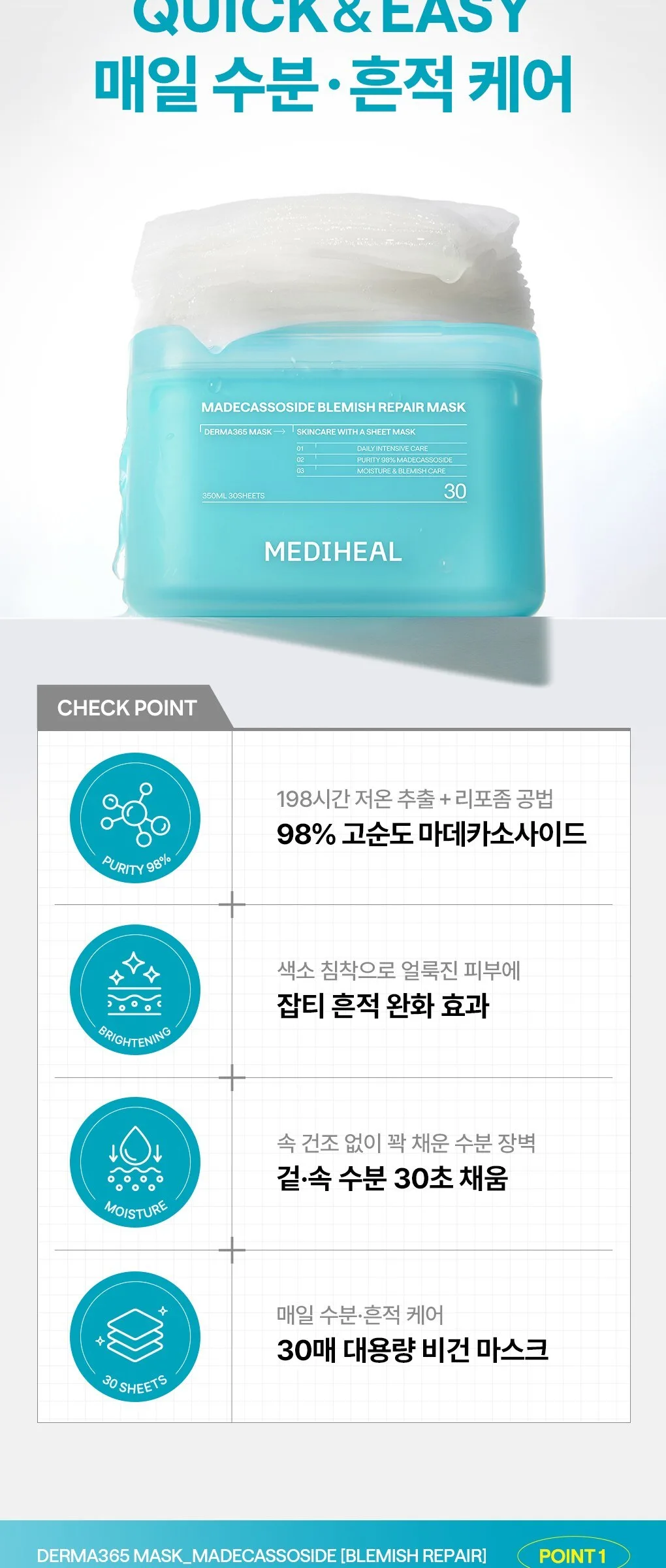 MEDIHEAL Madecassoside Blemish Repair Mask 350ml 30 Sheets Detail