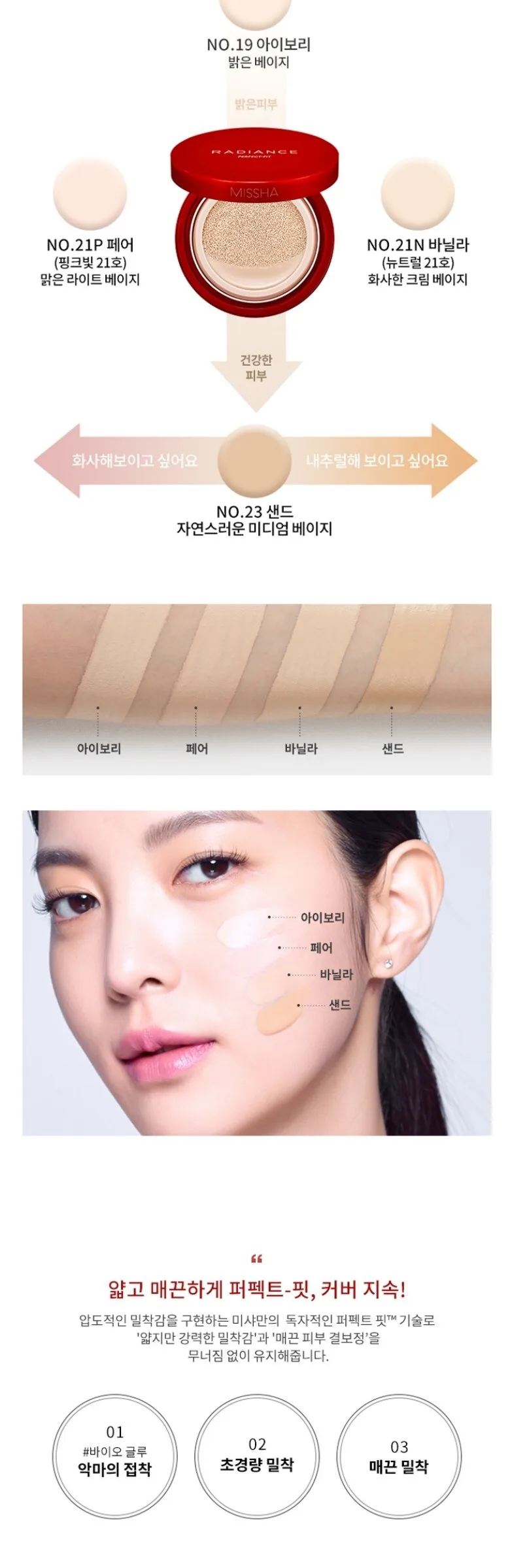 MISSHA RADIANCE PERFECT FIT CUSHION FOUNDATION SPF50+ PA+++ No. 21N VANILLA 15g Detail