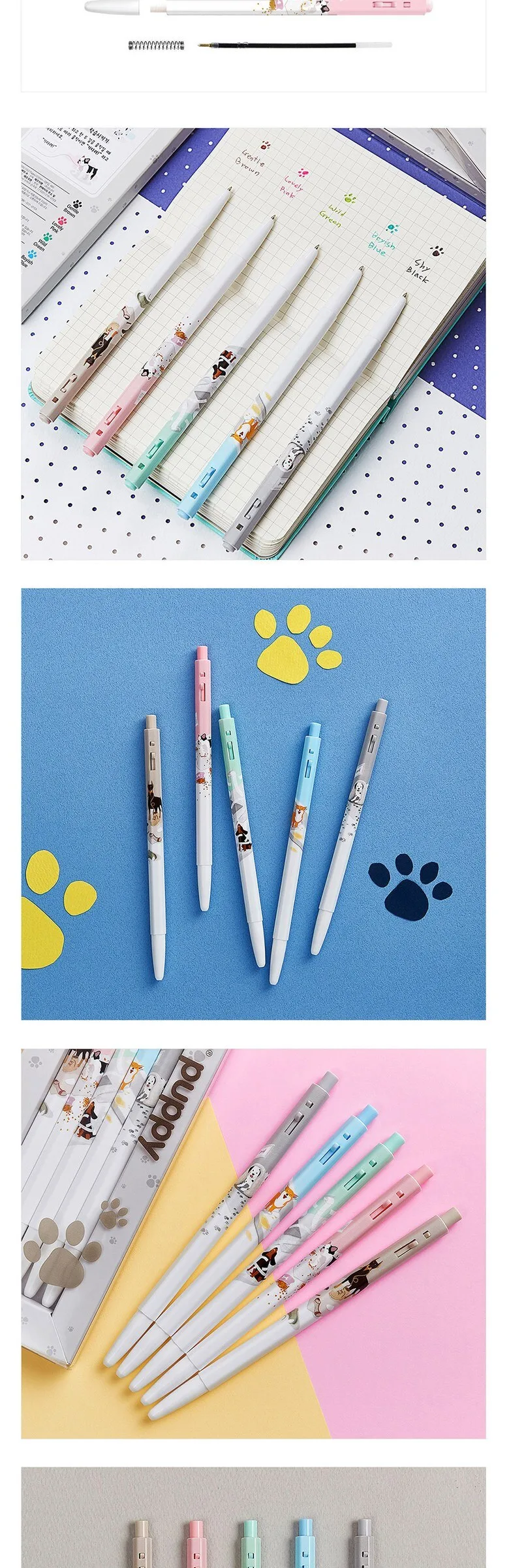 MONAMI 153 Ballpoint Pen 5-Piece Set Puppy, Travel, Flower, Yummy, I Love Korea Detail