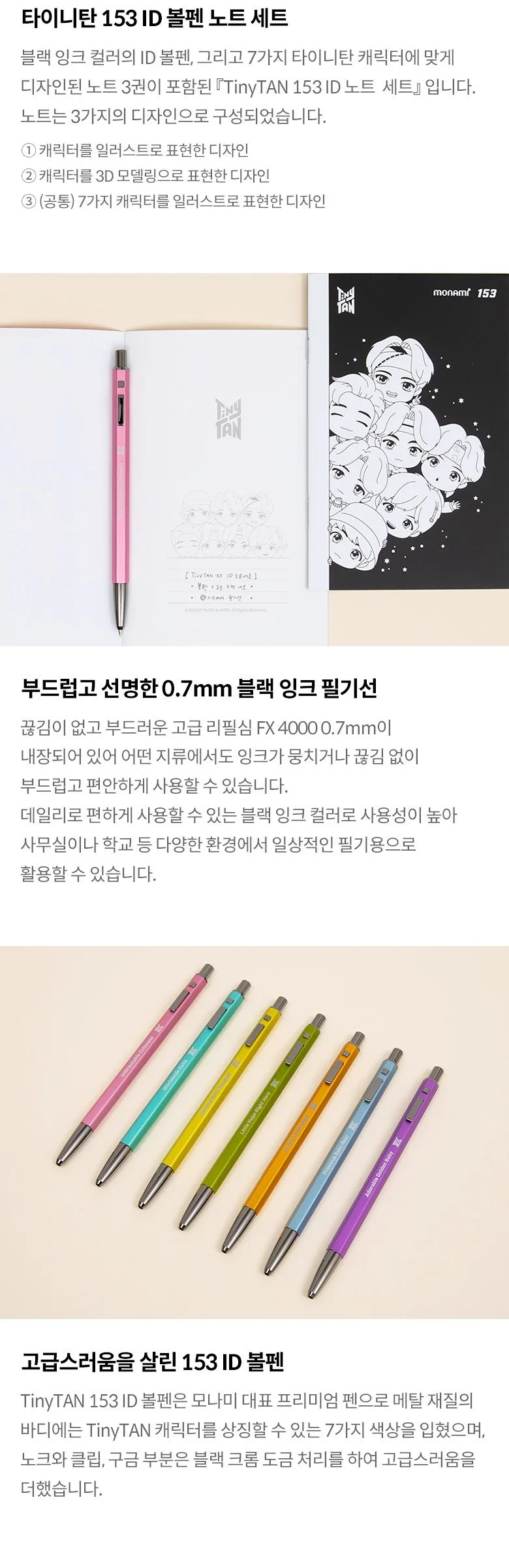 MONAMI TinyTAN 153 ID Note Set SUGA 1set Detail