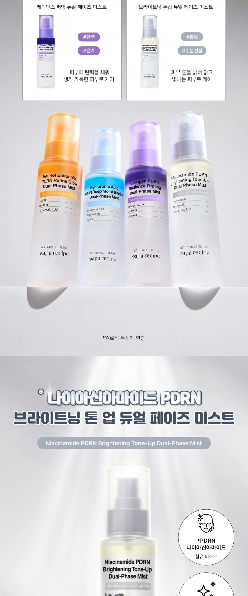 papa recipe Niacinamide PDRN Brightening Tone-Up Dual-Phase Mist 100ml Detail