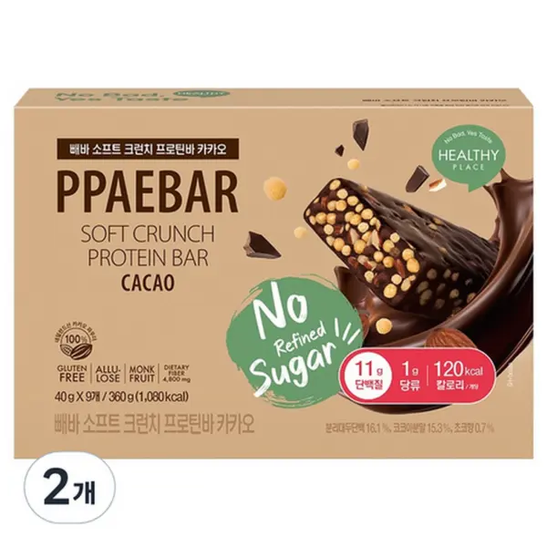 PPAEBAR Soft Crunch Protein Bar Cacao 360g 9pcs x 2 Packs