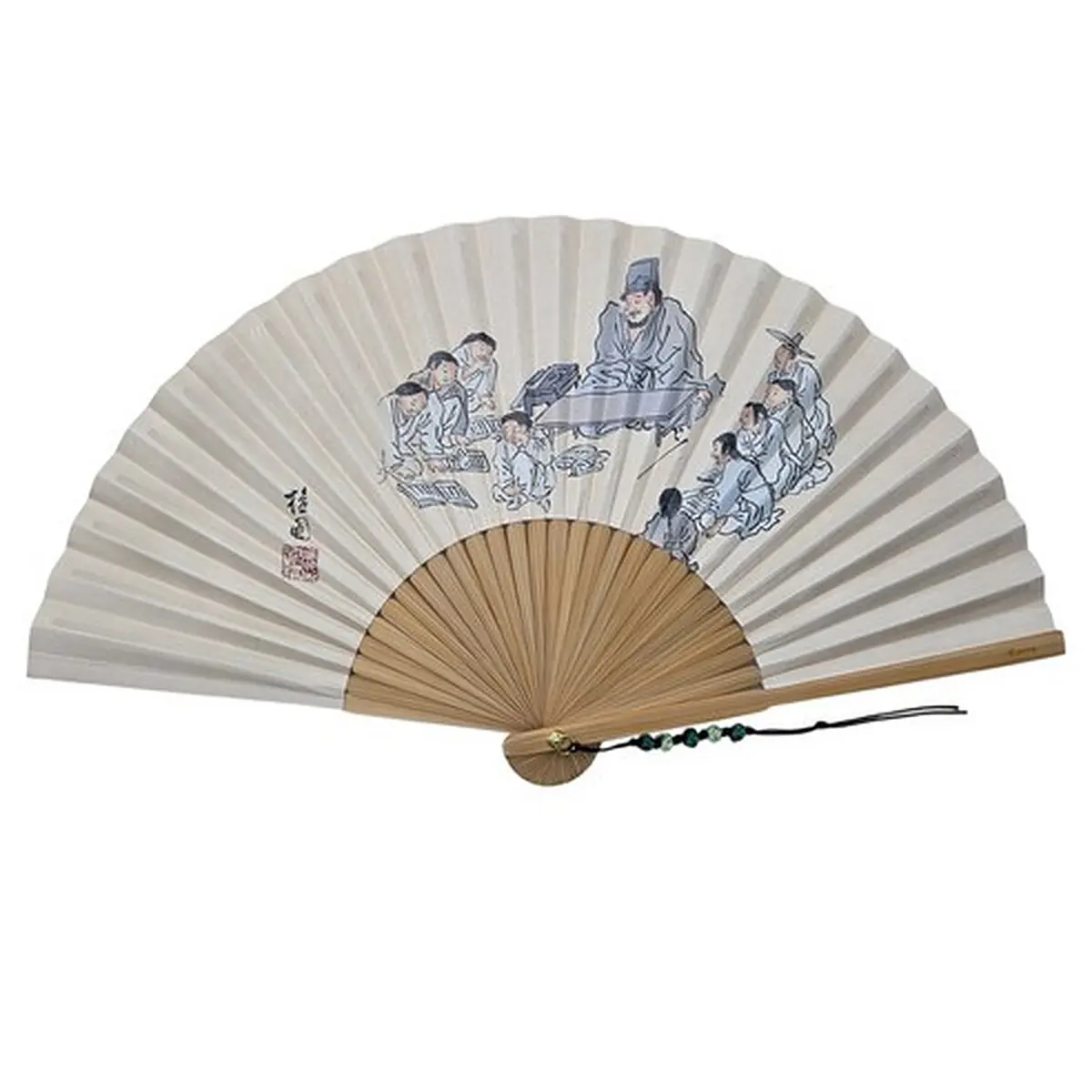 Premium Korea Foldable Traditional Bamboo Fan Large Size - Folk Painting