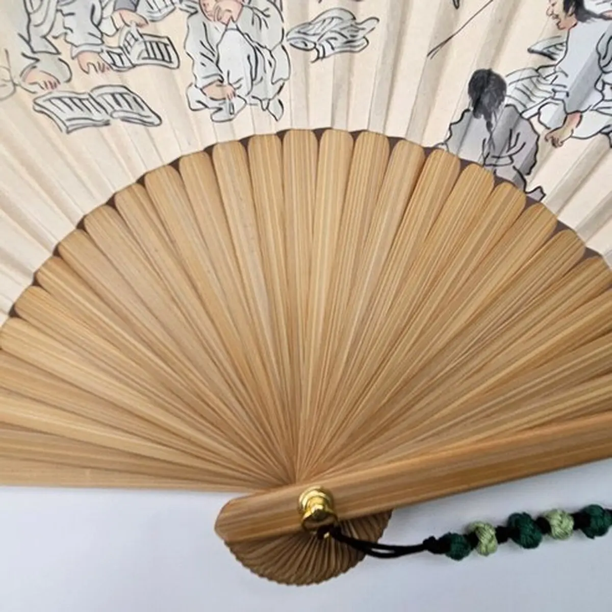 Premium Korea Foldable Traditional Bamboo Fan Large Size - Folk Painting