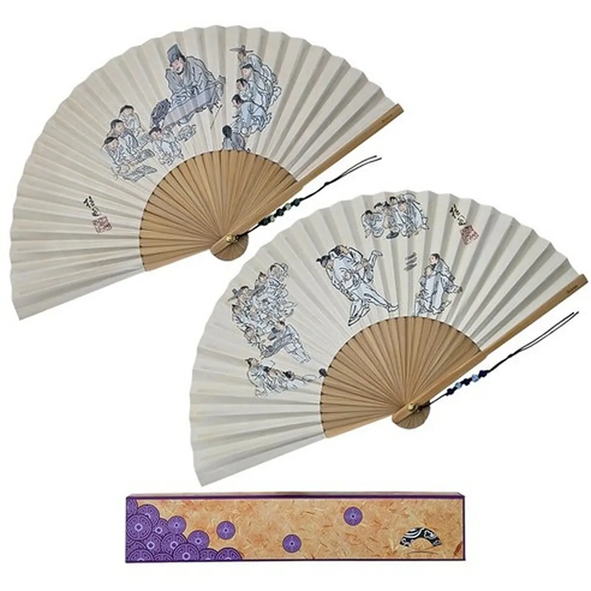 Premium Korea Foldable Traditional Bamboo Fan Large Size - Folk Painting