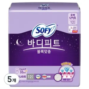 SOFY Bodyfit Volume Fit Sanitary Pad Wing Type Night 33cm 12pcs*5pack