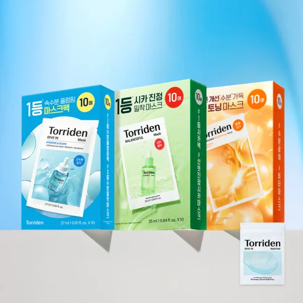 Torriden BEST Mask Pack 3 Types Set (Hydrate + Cica + Vitamin) 30 Sheets with 10 Multi Pads