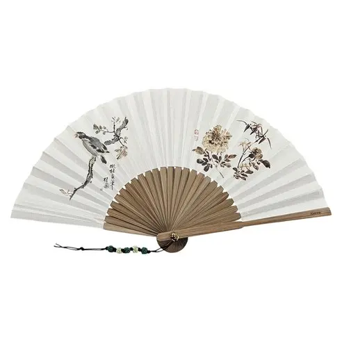 Formemore Korean Traditional Folk Painting Folding Bamboo Fan Medium Size