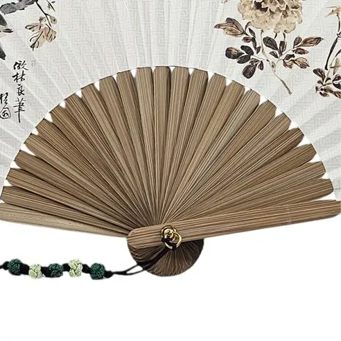 Formemore Korean Traditional Folk Painting Folding Bamboo Fan Medium Size