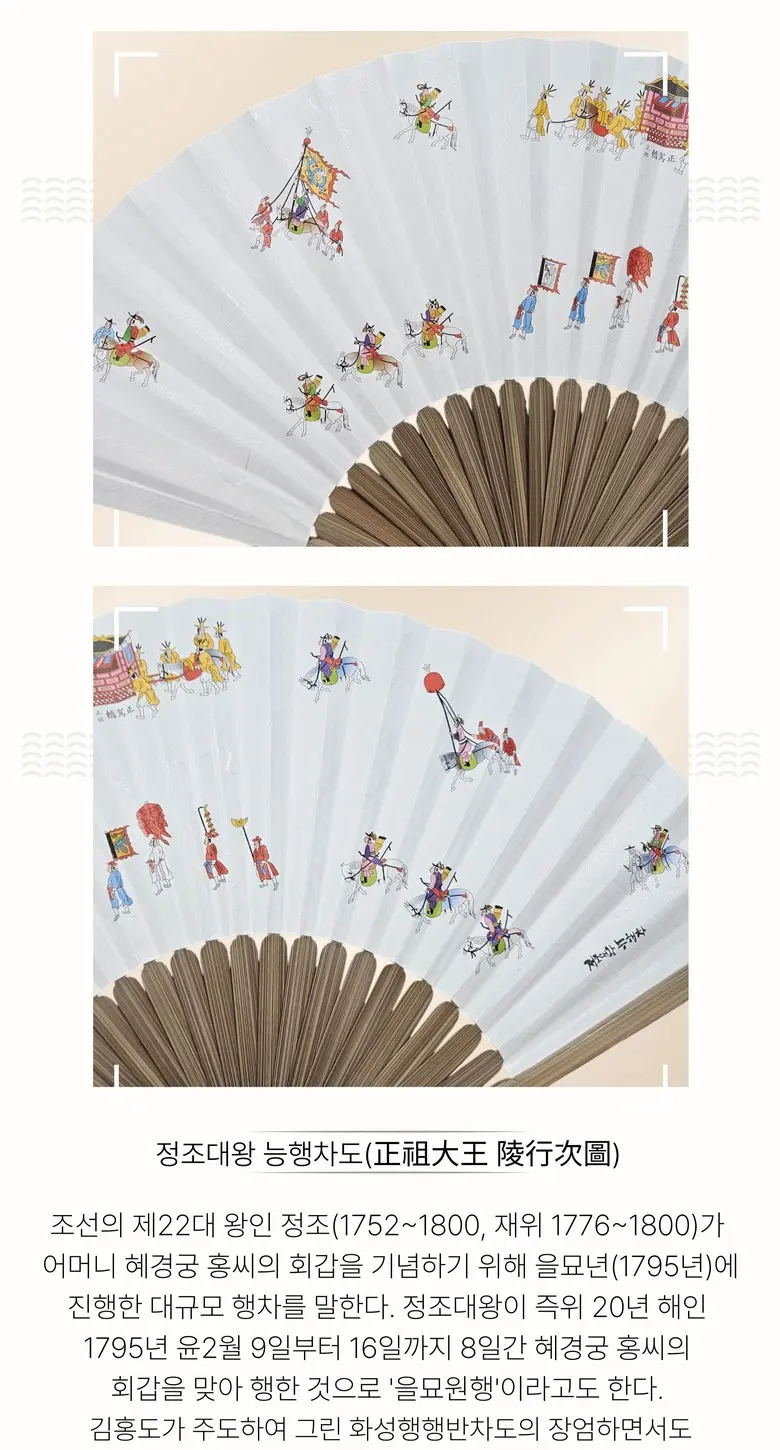 Traditional Folk Art Foldable Bamboo Fan, Medium Size, Made in Korea, Kim Hongdo Palgajodo & Moran Bamboo, 1pc Detail
