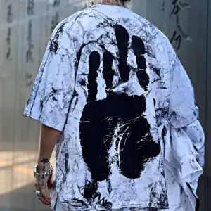 ByTheR Rough Painting Ahn Jung-geun Handprint Loose Fit Short Sleeve T-Shirt White