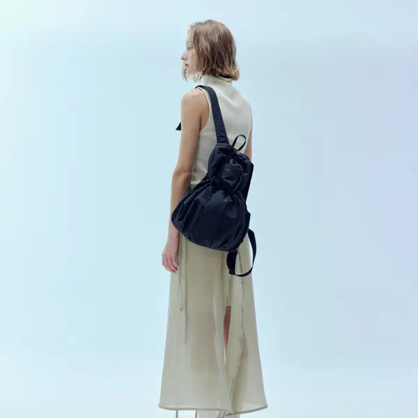 YURT ALENE Pleated Drawstring Nylon Backpack
