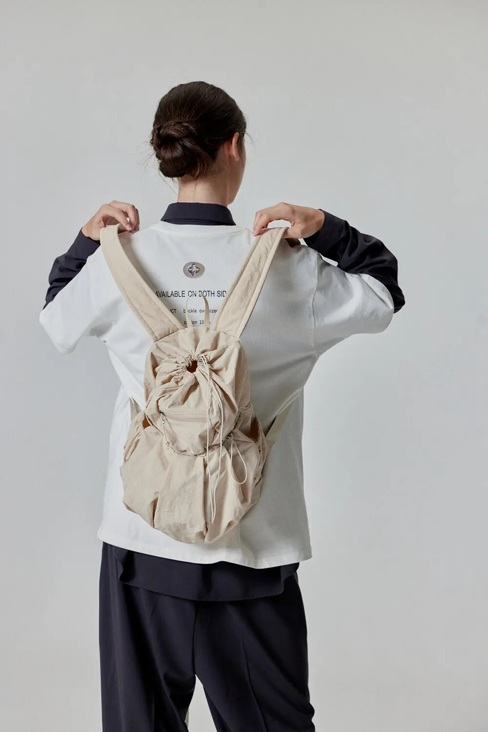 ALENE Pleated Drawstring Nylon Backpack 2 Colors Detail