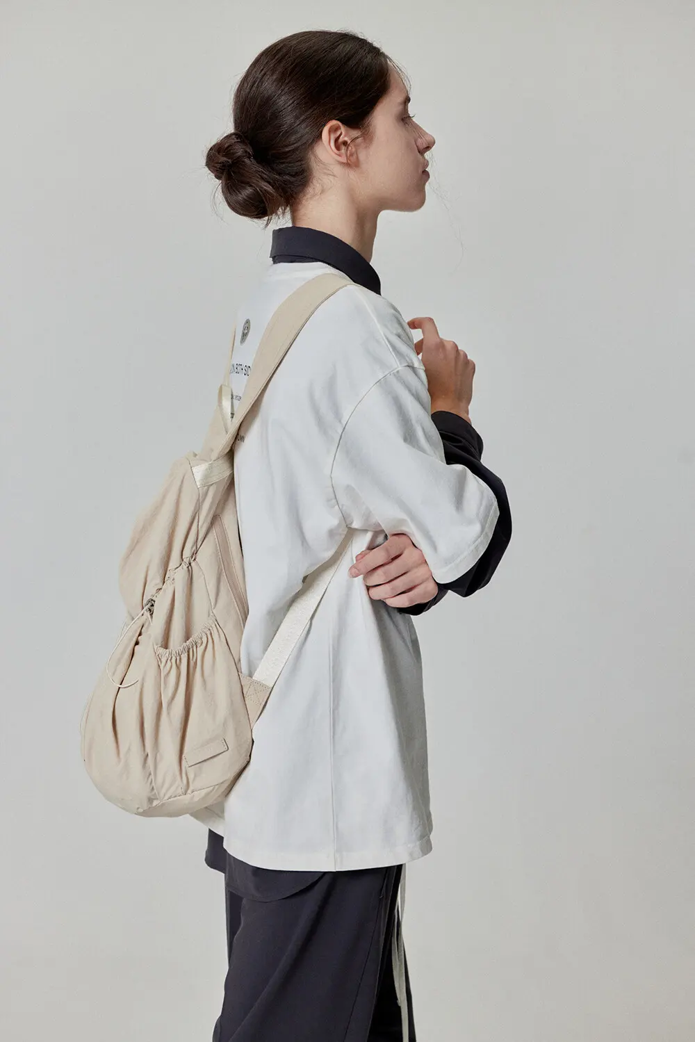 ALENE Pleated Drawstring Nylon Backpack 2 Colors Detail