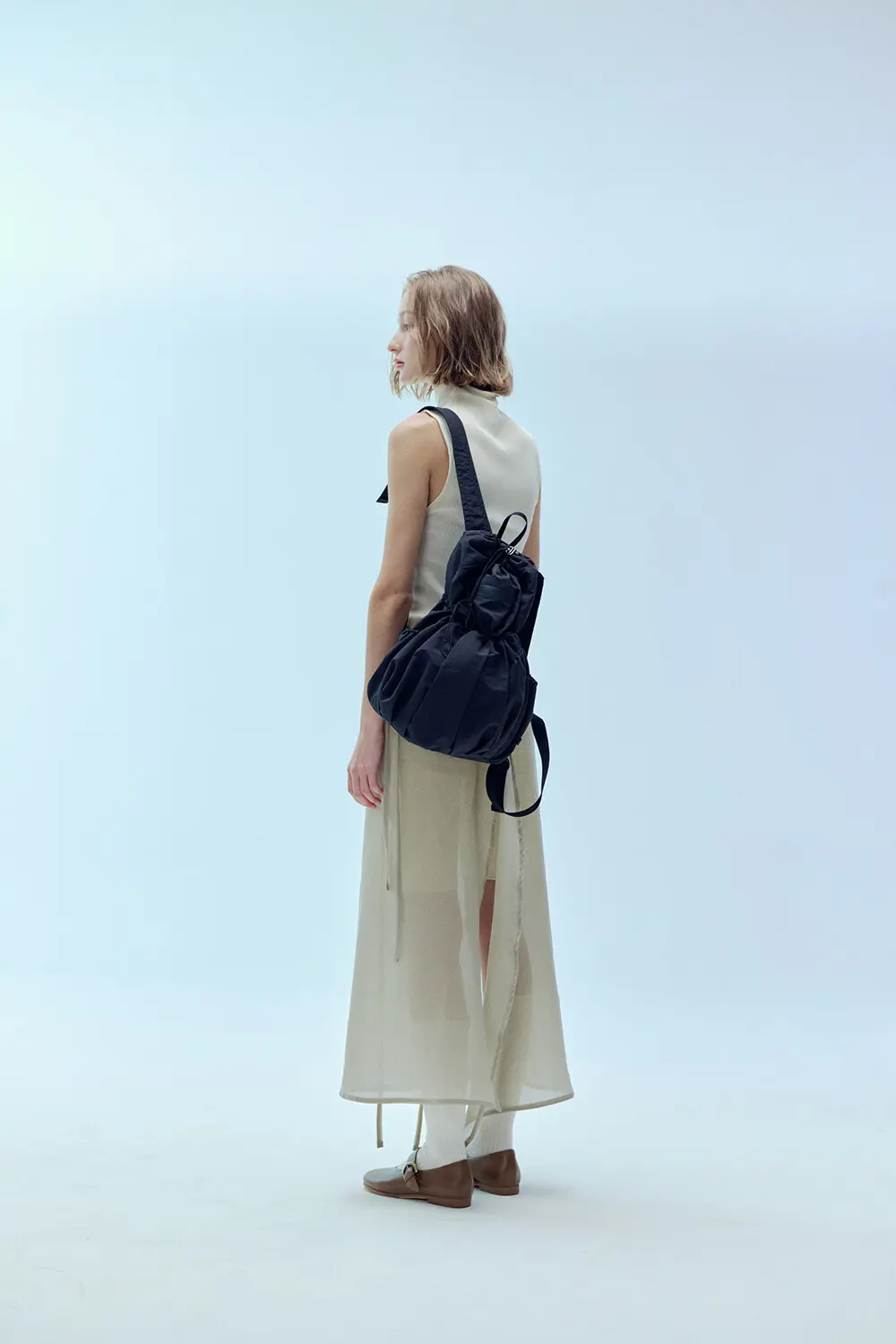 ALENE Pleated Drawstring Nylon Backpack 2 Colors Detail
