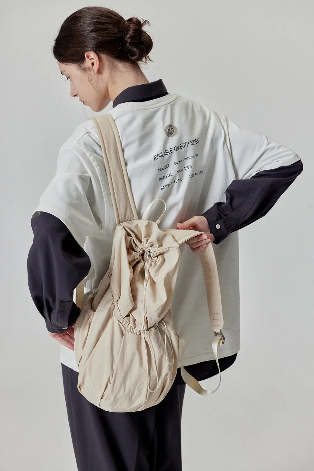 ALENE Pleated Drawstring Nylon Backpack 2 Colors Detail