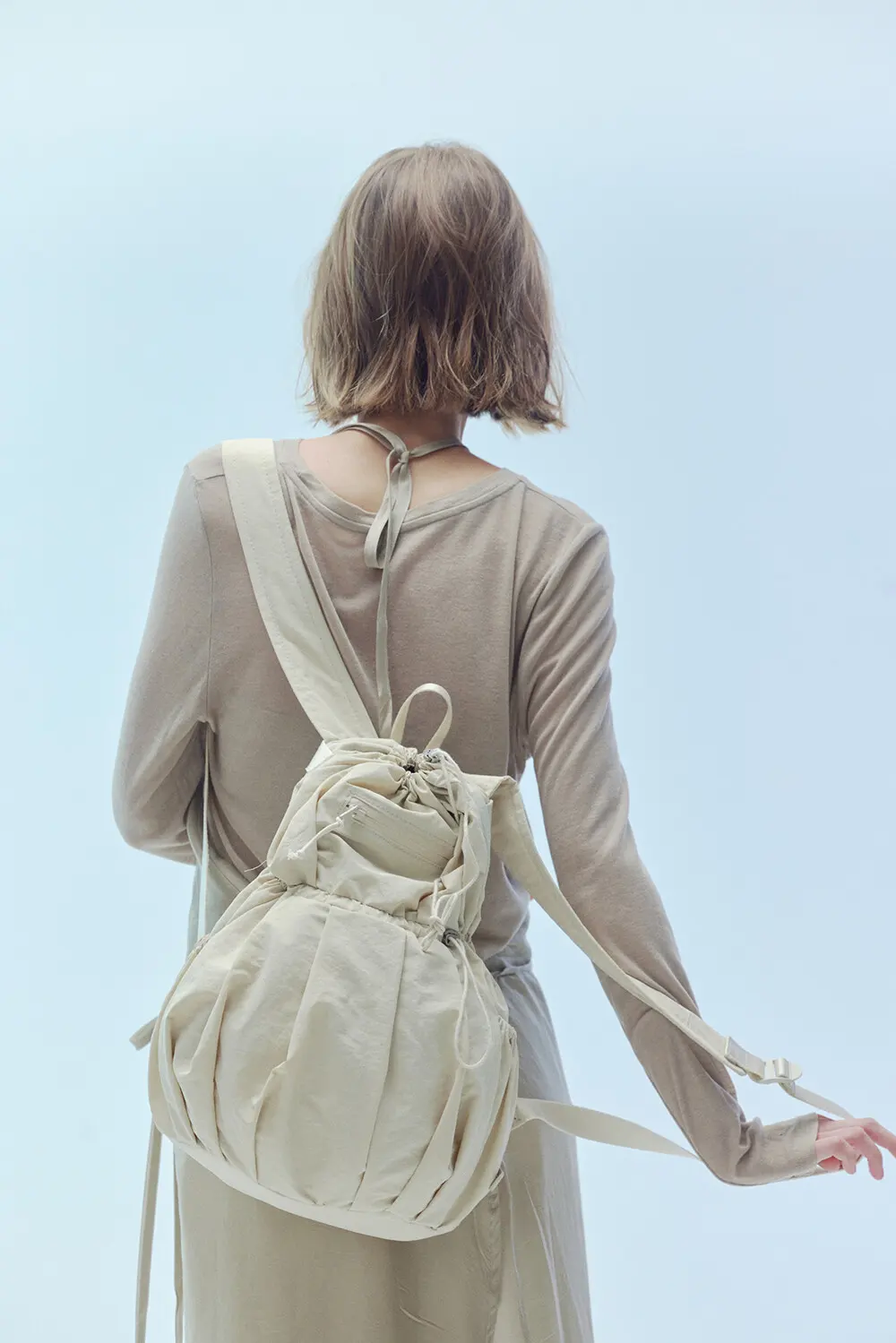 ALENE Pleated Drawstring Nylon Backpack 2 Colors Detail