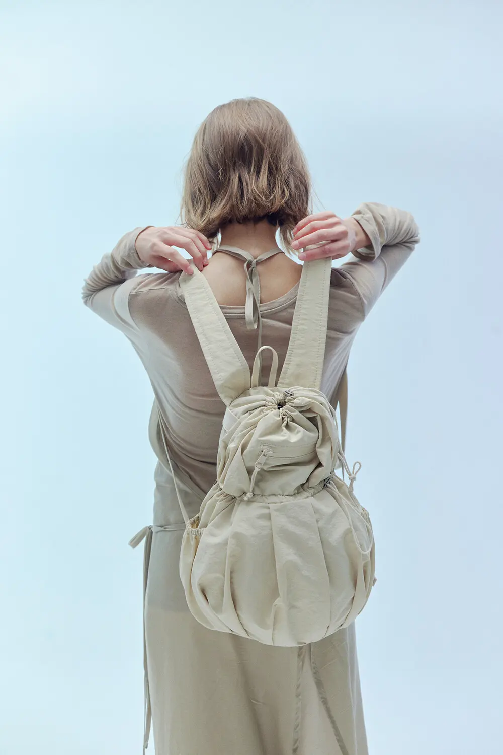 ALENE Pleated Drawstring Nylon Backpack 2 Colors Detail