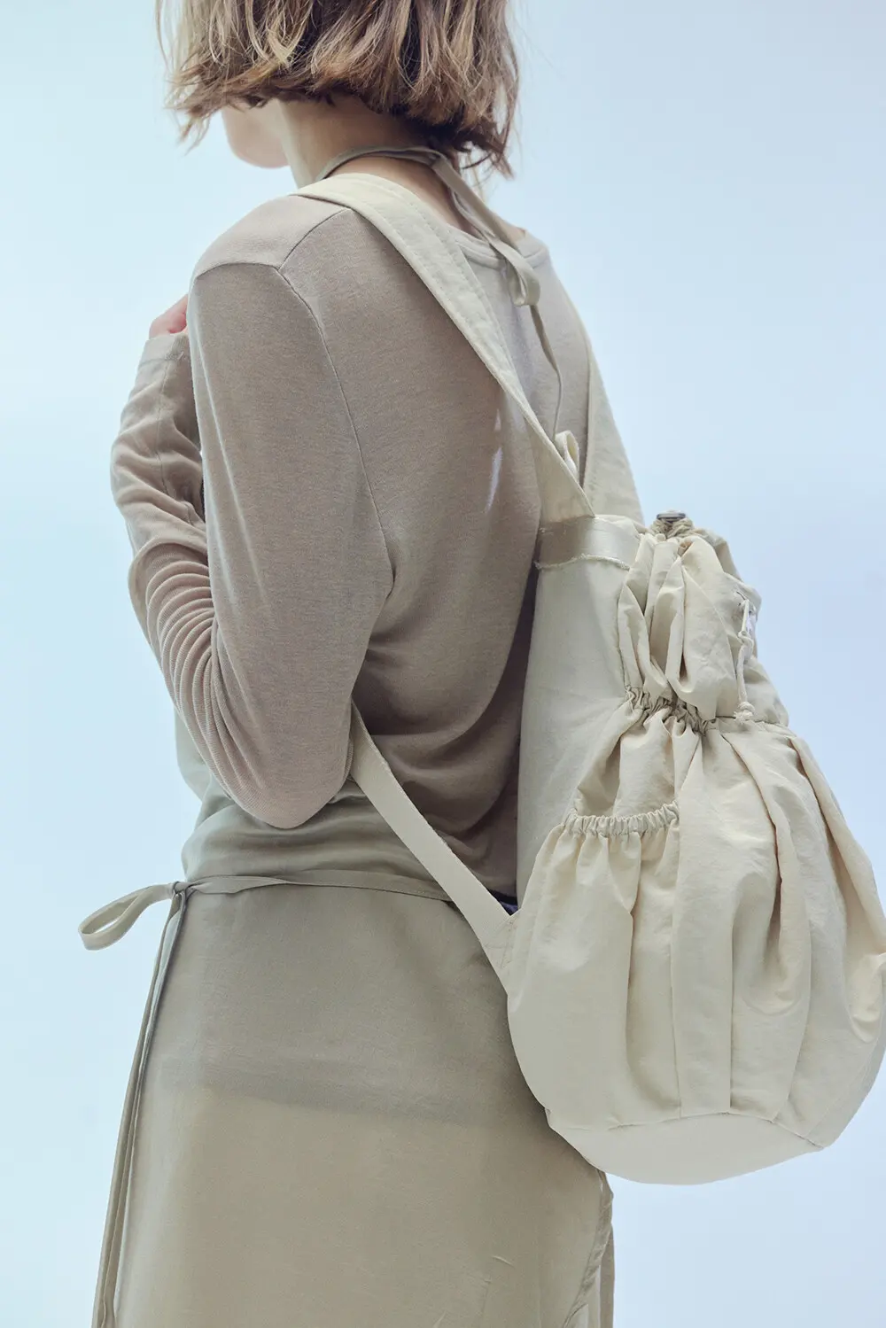ALENE Pleated Drawstring Nylon Backpack 2 Colors Detail
