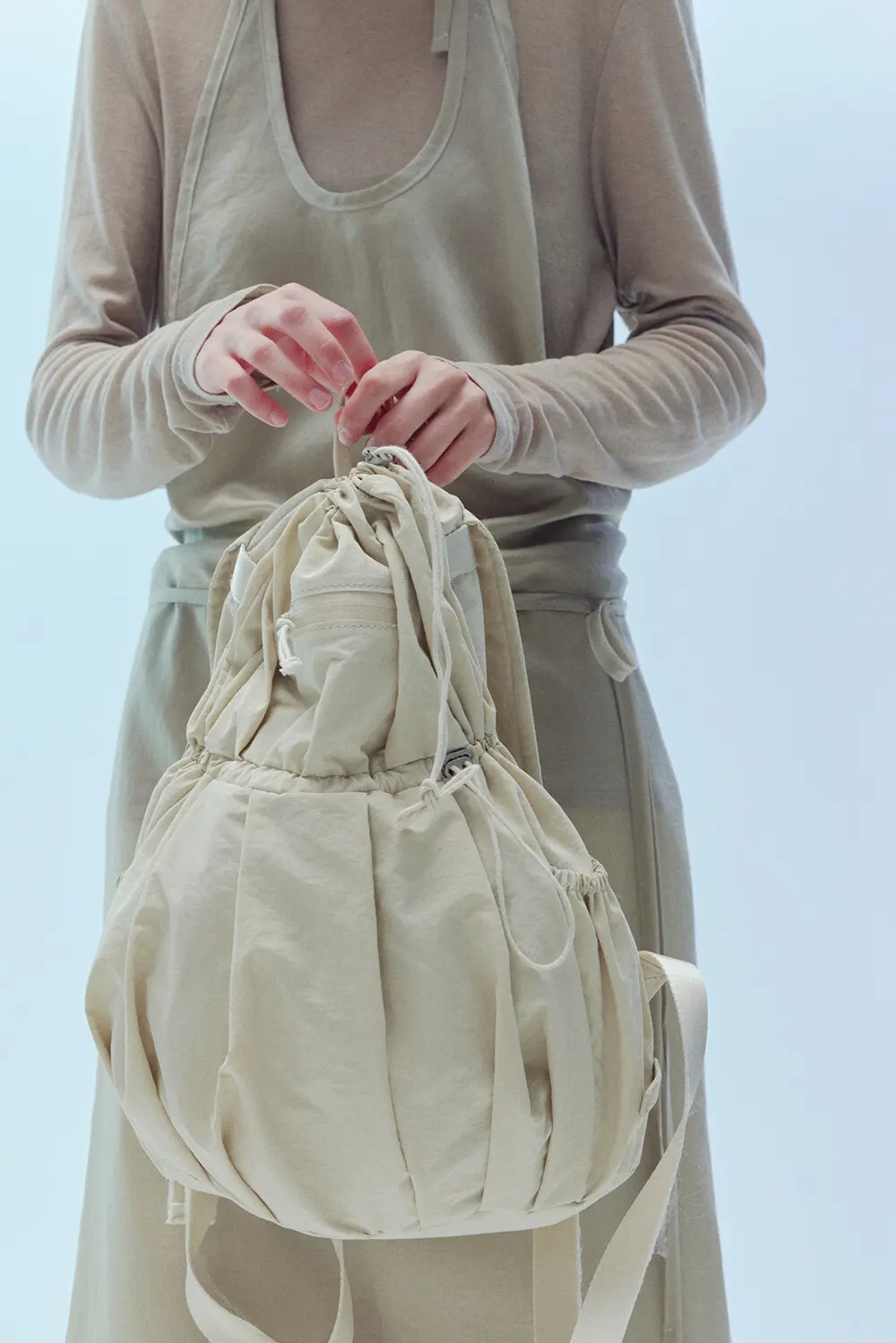 ALENE Pleated Drawstring Nylon Backpack 2 Colors Detail