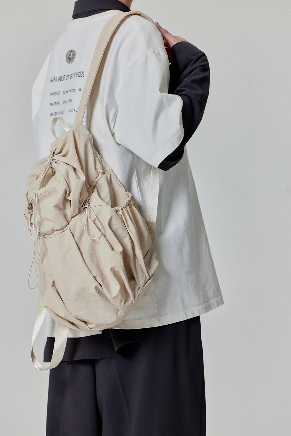ALENE Pleated Drawstring Nylon Backpack 2 Colors Detail