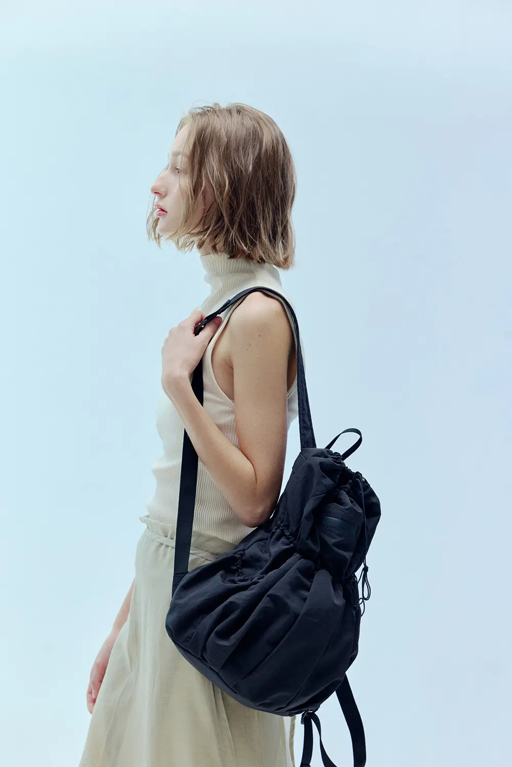 ALENE Pleated Drawstring Nylon Backpack 2 Colors Detail