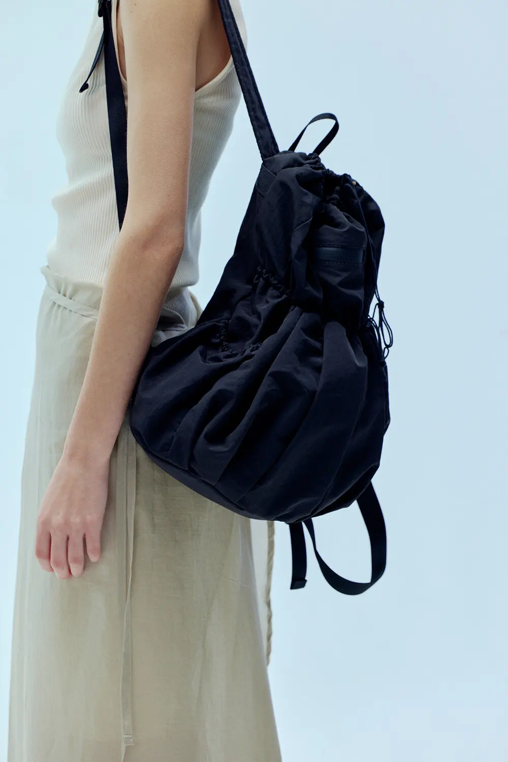 ALENE Pleated Drawstring Nylon Backpack 2 Colors Detail
