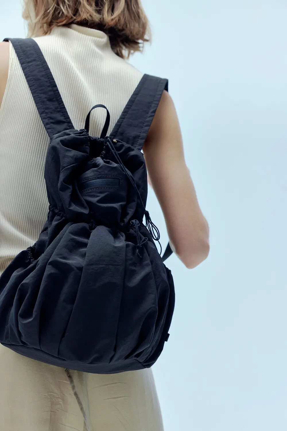 ALENE Pleated Drawstring Nylon Backpack 2 Colors Detail