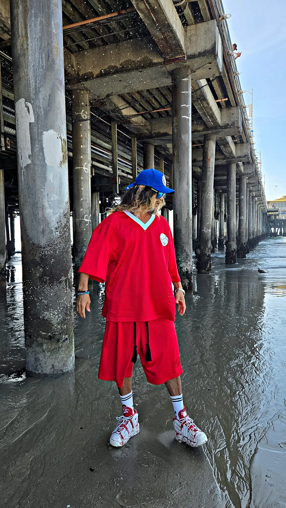 ByTheR Korean Flag V-Neck Mesh Short-Sleeve T-Shirt Red Detail