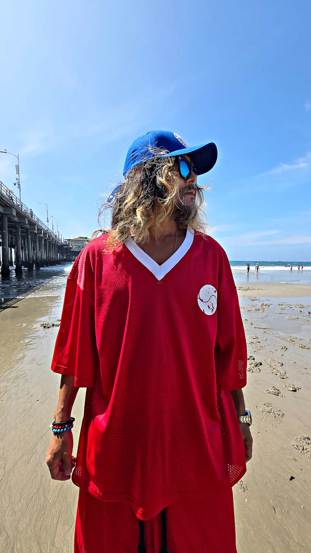 ByTheR Korean Flag V-Neck Mesh Short-Sleeve T-Shirt Red Detail