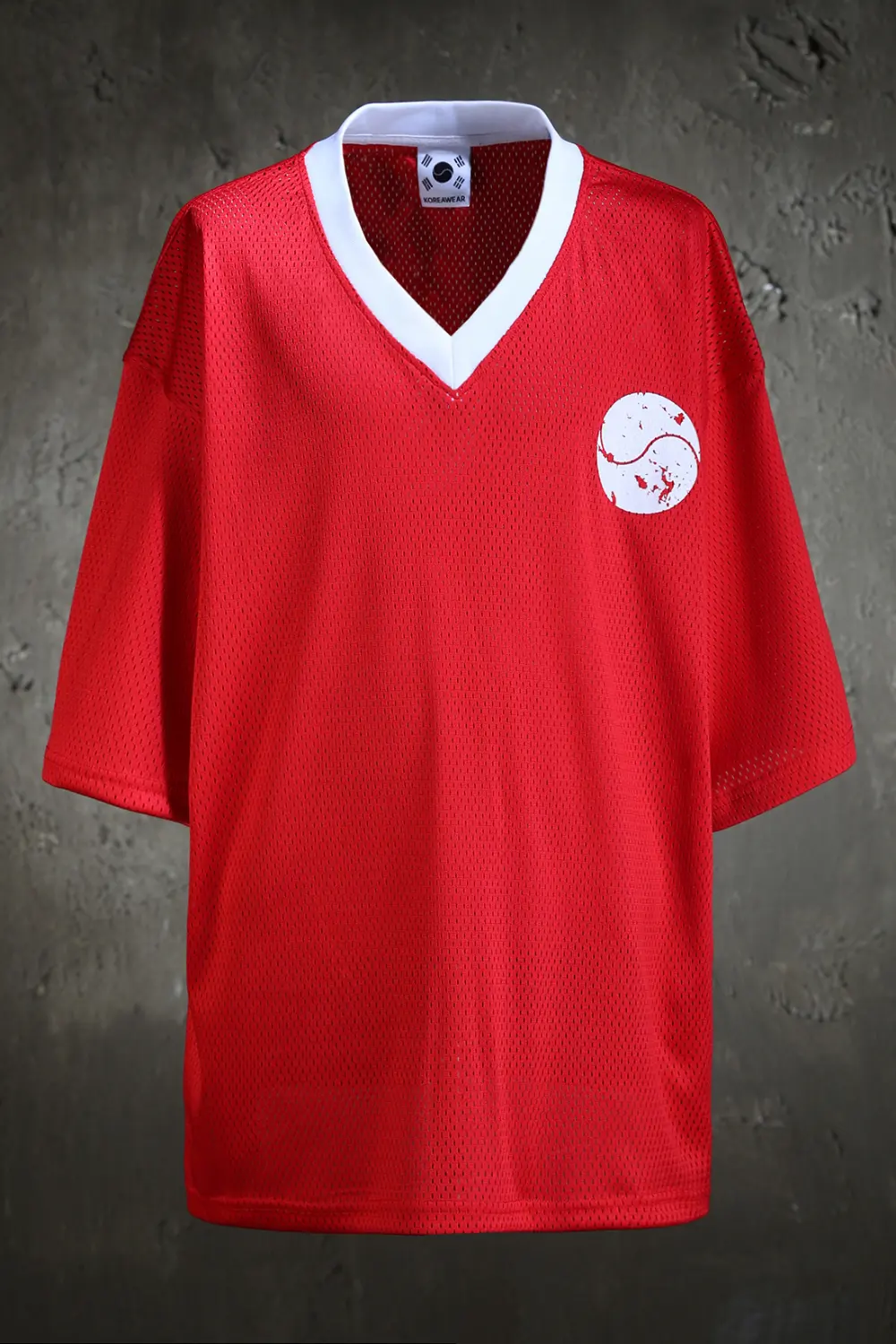 ByTheR Korean Flag V-Neck Mesh Short-Sleeve T-Shirt Red Detail