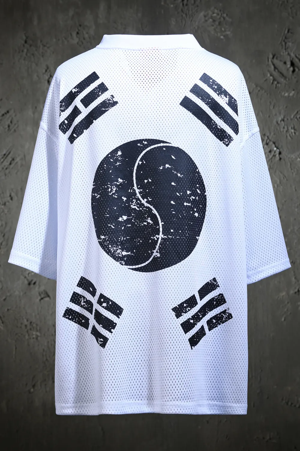 BYTHER Korean Flag V-Neck Mesh Short-Sleeve T-Shirt White Detail